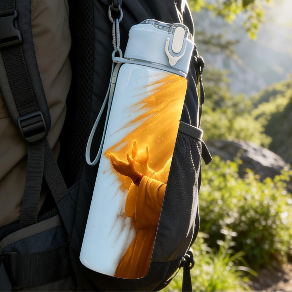 1PC Jesus Warm Open Hand Portrait 750ml Color Plastic Sports Water Bottle Leakproof Flip Straw Lid For Sports Office Home Use