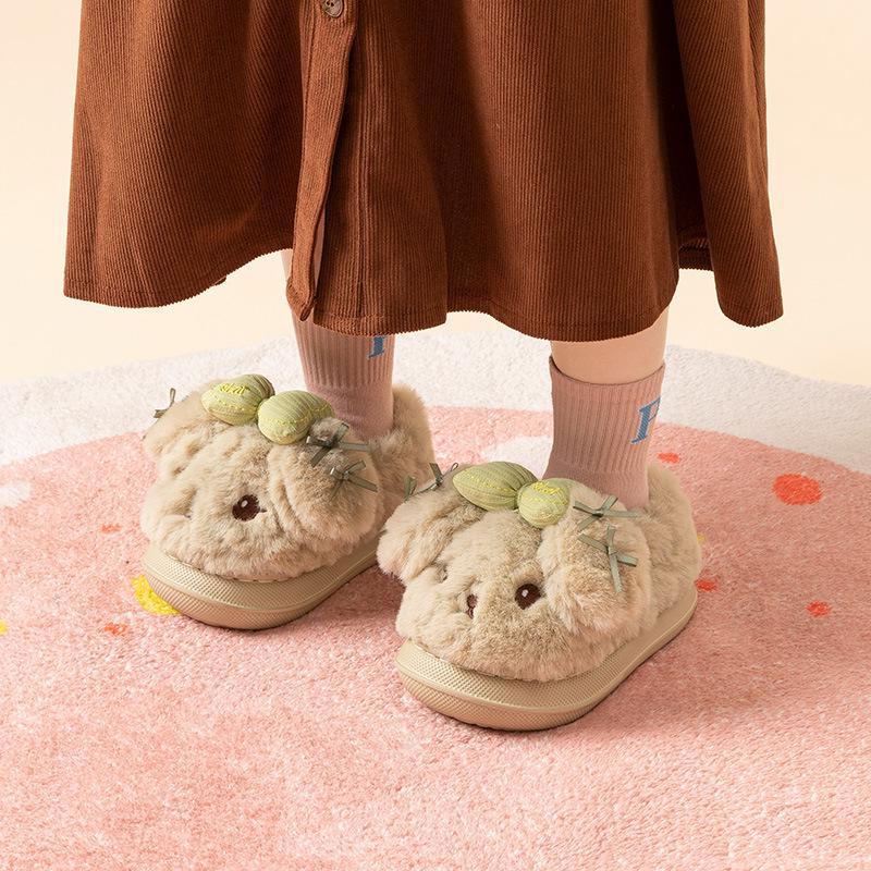 Girls' Winter Cartoon Bow Slippers - Closed-Back Cotton Indoor Shoes for Kids and Parent-Child Matching