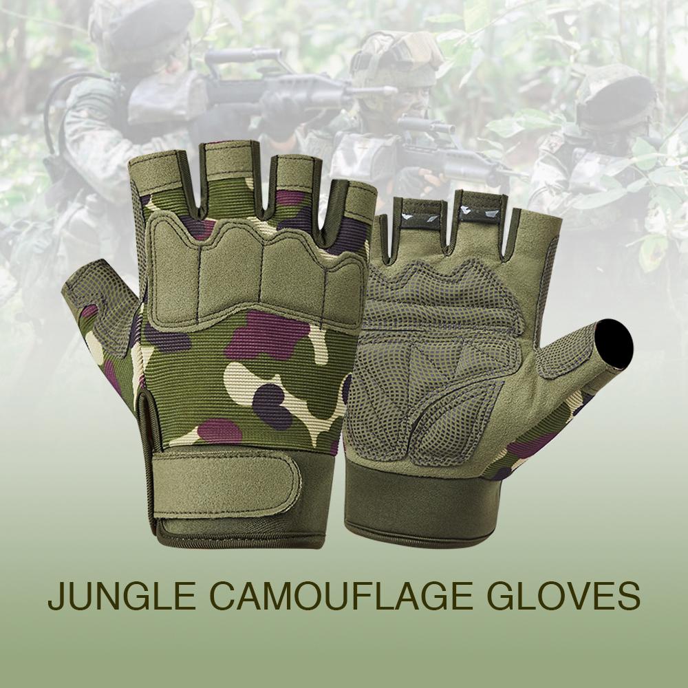 Tactical Gloves Fingerless Gloves for Men Riding Work Gear Anti Skid Camo Fleece Half Finger Gloves