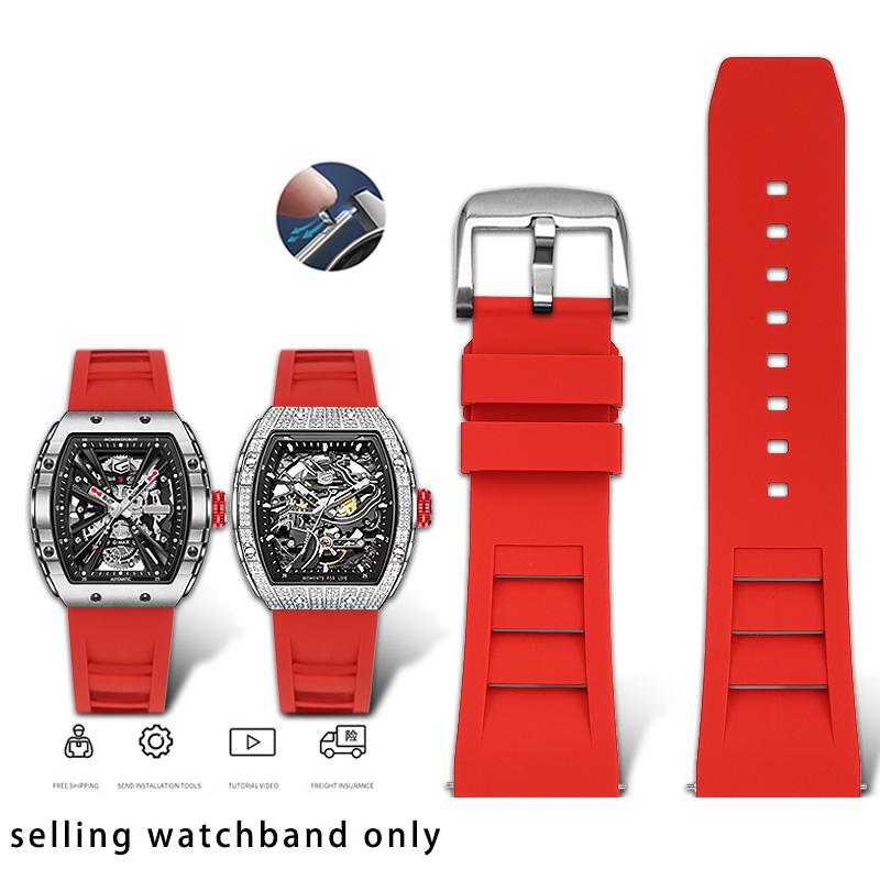 Rubber Wristband for GeYa Great Wall Wine Barrel Type Aerospace Joint G08253 G78135G Quick Release Rubber Watch Strap 26mm