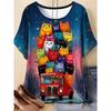Modisches Damen Rundhals Kurzarm 3D Tier Farbdruck Tier Kurzarm Rundhals T-Shirt