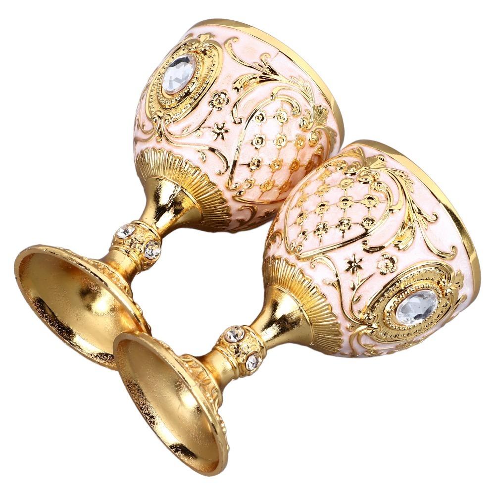 2PCS Small Zinc Alloy Goblet Gold White Retro Metal Cup Vintage Goblet  Party Drinking
