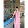 Loose Lazy Wind Sweet and Spicy Pink Suspender Dress Women's Skirt 2026 Seaside Vacation Beach Dress Hanging Neck