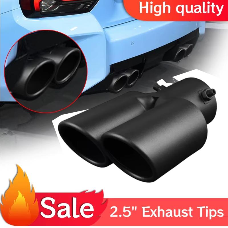 1pcs Universal Car Dual Outlet Exhaust Tip Stainless Steel Black Exhaust Tips Muffler Tail Double Pipe Tube Tips Car Accessories