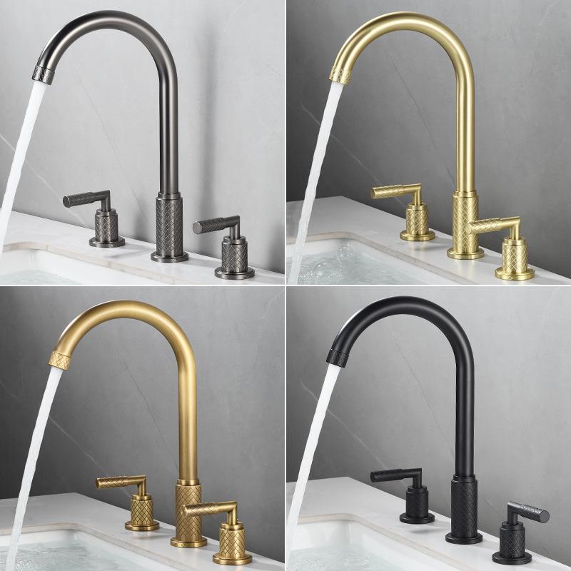 Baterii Chiuvetă Gri Alamă Antic Baterie Baie Aur Periat Baterii Chiuvetă 3 Orificii Cald și Rece Baterie Cascadă Neagră Robinet Apă