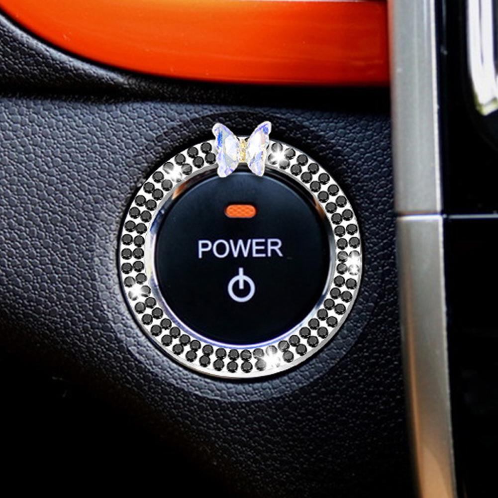 Kristall-Auto-Onekey-Startknopf-Dekorationsring mit Diamant-Strass-Kreis-Start-Stopp-Schalterring Auto-Innenausstattung