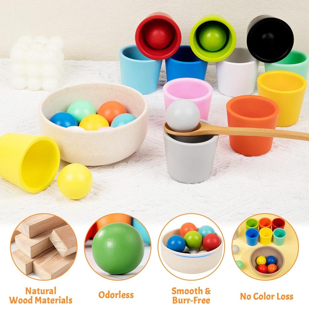 Baby Montessori Regenbogenball in Bechern Farb-Kognitives Zuordnen Sortierspiele Feinmotorik Früherziehung Lernspielzeug Kindergeschenk