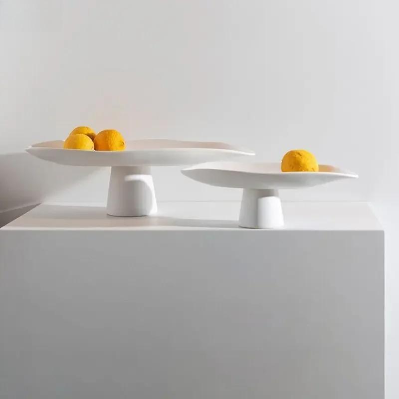 Ceramic High Leg Fruit Plate Creative Snack Storage Tray Dry Fruit Tray Dessert Trays Cake Trays Decorative Household Products