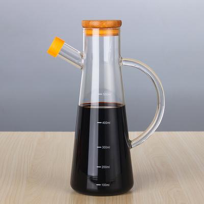 High Borosilicate Glass Oil Pot Soy Sauce Vinegar Bottle Kitchen Supplies 500ML Large Capacity with Graduated Bamboo Cover Soy Sauce Vinegar Bottle
