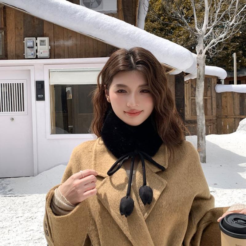 Women Soft Plush Scarf Winter Thicken Warm Faux Rabbit Fur Snood Scarves Outdoor Cold-Proof Neck Collar Neckerchief