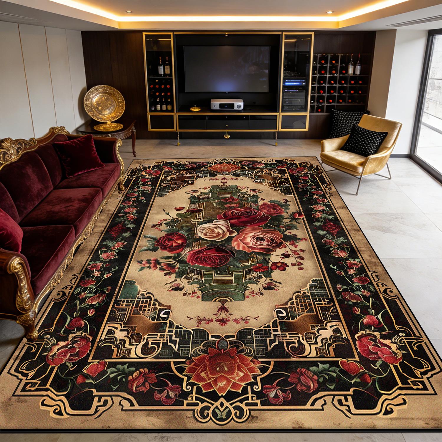 

Retro Persian Style Carpet High-end Luxury Antiskid Washable Decoration Study Room Rug for Live Room Sofa Soft Fluffy Floor Mat 50x80cm