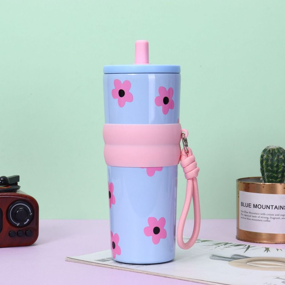 Stainless Steel Vacuum Thermos Cup Star Flower Print Coffee Mug Large Capacity Insulation Cup  Gift