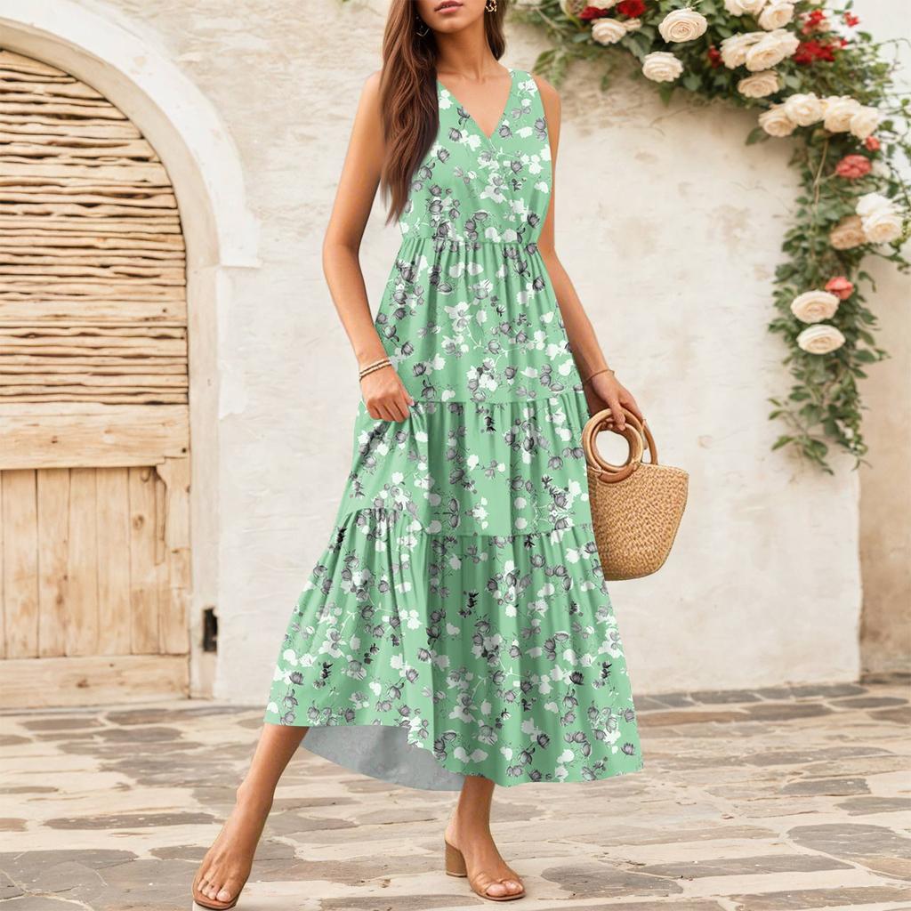 Women's Flowing Dresses Women's Summer Dresses Casual Sleeveless Long Dresses Cute Floral Long Dresses