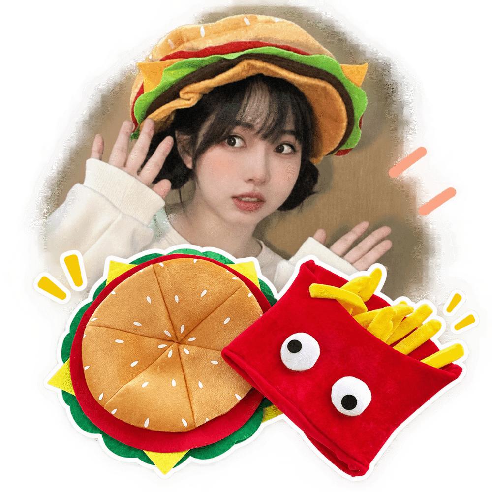 Carnival Costume Cheeseburger Hat Photo Prop Costume Hat Fast Hamburger/Fries Shaped Hat For Party