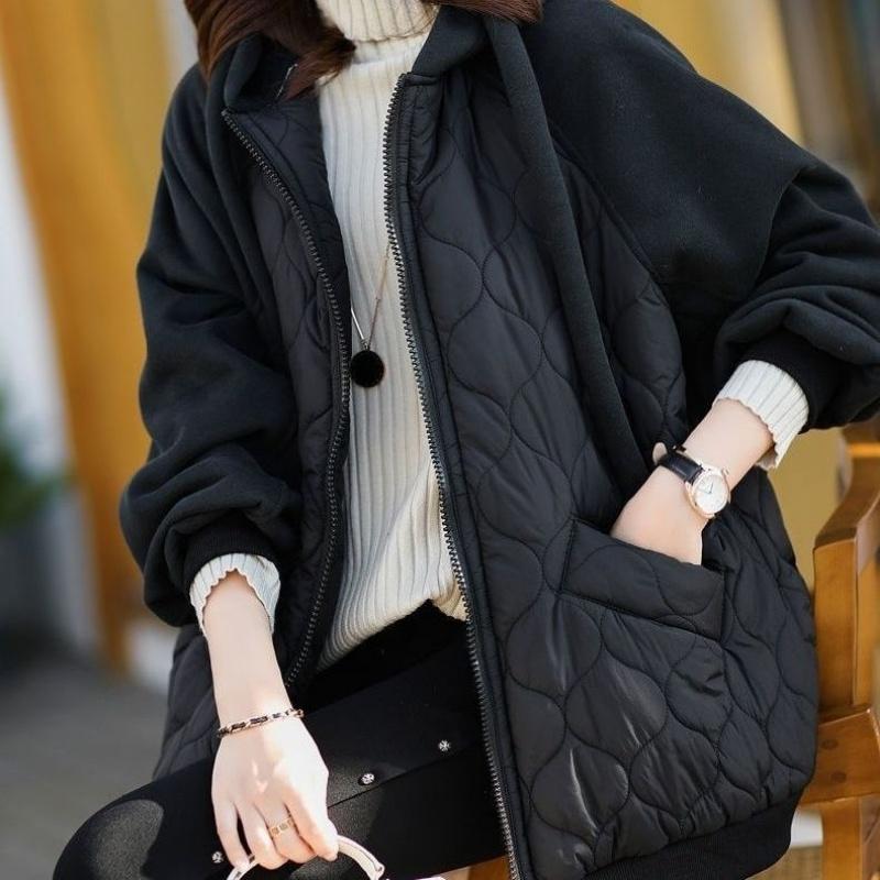 Large Size New Style Hooded Stitching Down Padded Jacket Thick Jacket Padded Jacket Fashion Large Size Loose Fashion Women's Clothing