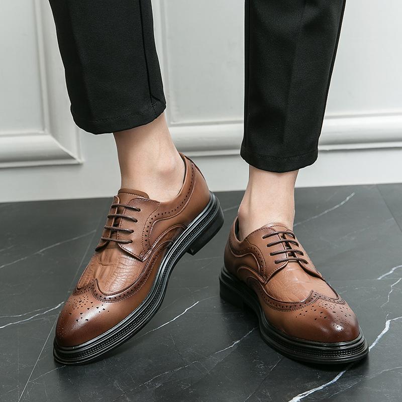 

Brown leather shoes Brock business derby shoes heightening casual British soft-soled wedding groom shoes 46