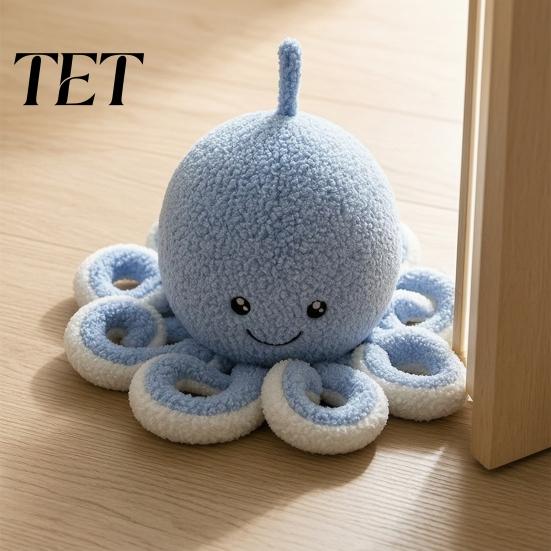 Child Proof Door Stop Plush Octopus Decorative Doorstop, Weighted Fabric Stopper for Home Marine Themed Wedge Office, Ocean Animal Floor Holder