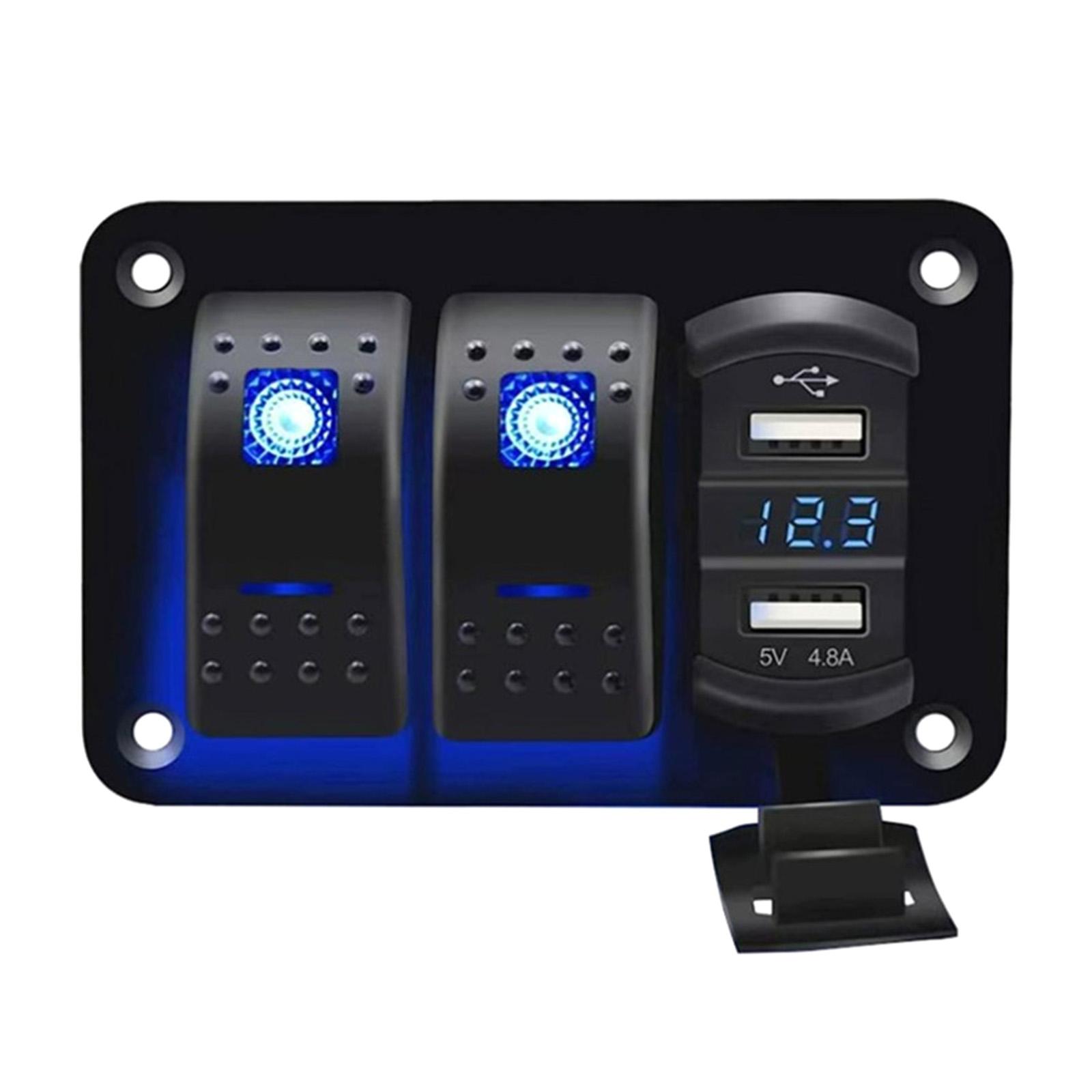 

Convenient Combination CaravansPanel Switch Rockers Light Toggle LED Indicator Double USB Chargers with Fireproof Design синий