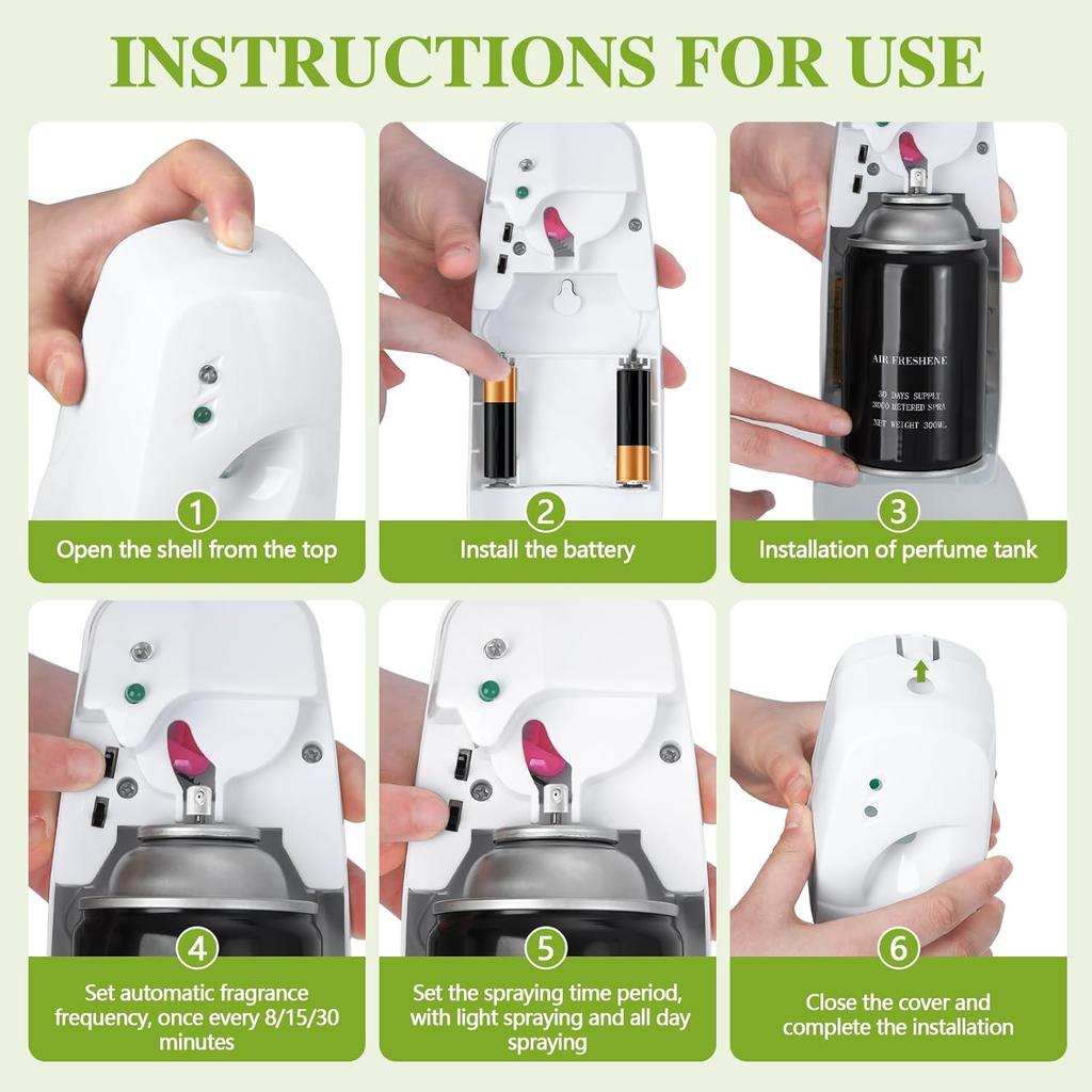 Automatic Air Freshener Dispenser, Home indoor Wall-mounted Automatic Adjustable Fragrance Aerosol Sprayer for Bathroom, Hotel, Office and Public