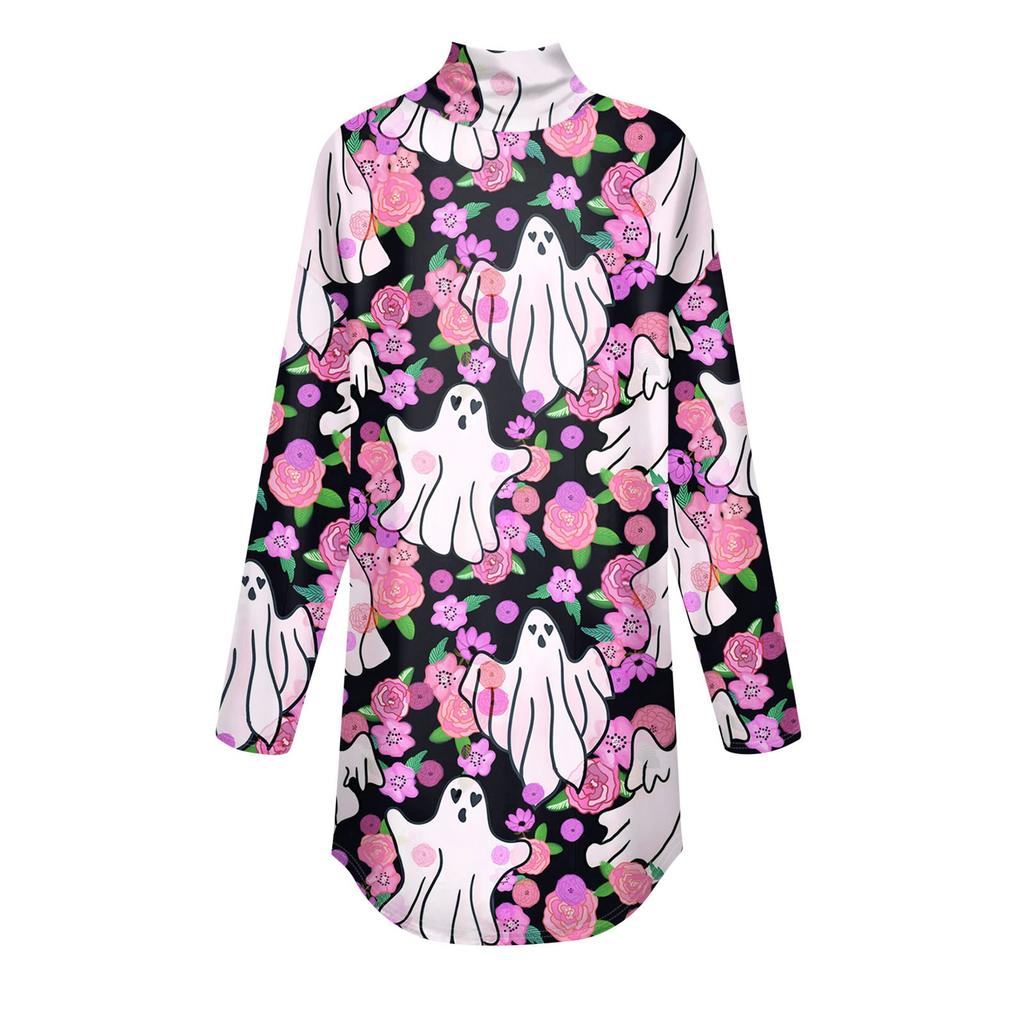 Tee Shirts For Women Fall Casual Long Sleeve Shirts Sweatshirt Vintage Printed High Neck Top Pullover