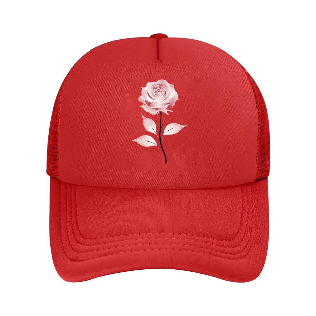 Pink Metal Rose Decorative Gift Mesh Baseball Cap Hip Hop Adjustable