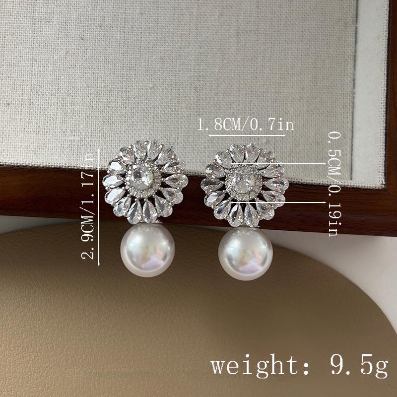 Copper Inlaid Zircon Baroque Flower Pearl Earrings for Brides and Evening Parties