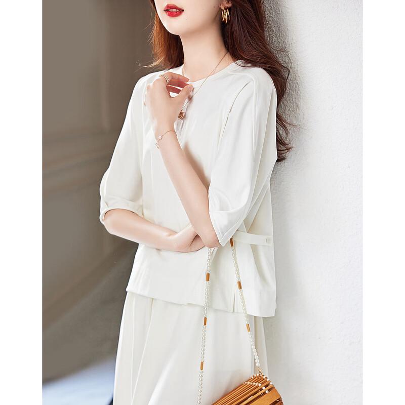 Women's Round Neck Five-Sleeve T-Shirt with Adjustable Waist