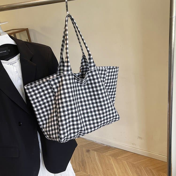 Contrast Color Plaid Shoulder Bag Large Capacity Tote Bag