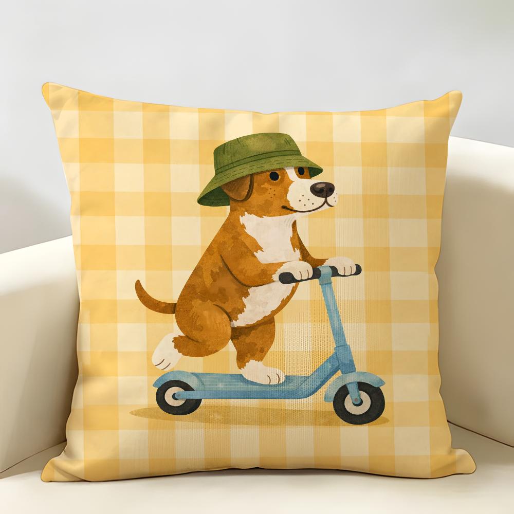 Cute Funny Animal Ins Cartoon Cushion Cover Natural Linen Organic Fabric DoubleSided Printing Room Sofa Decor Pillow Case