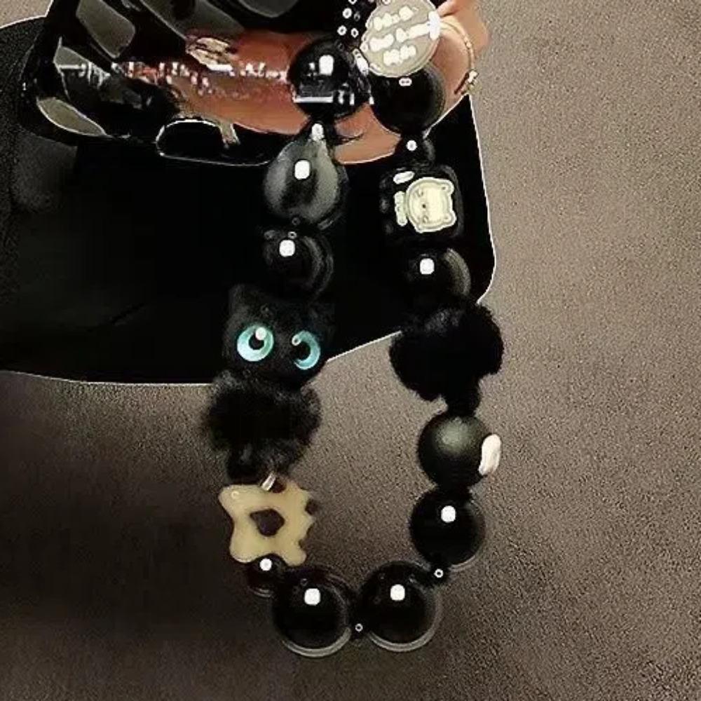 Cartoon Cat Wrist Strap Plush Car Keychain Ins Mobile Phone Lanyard  Bag Accessory