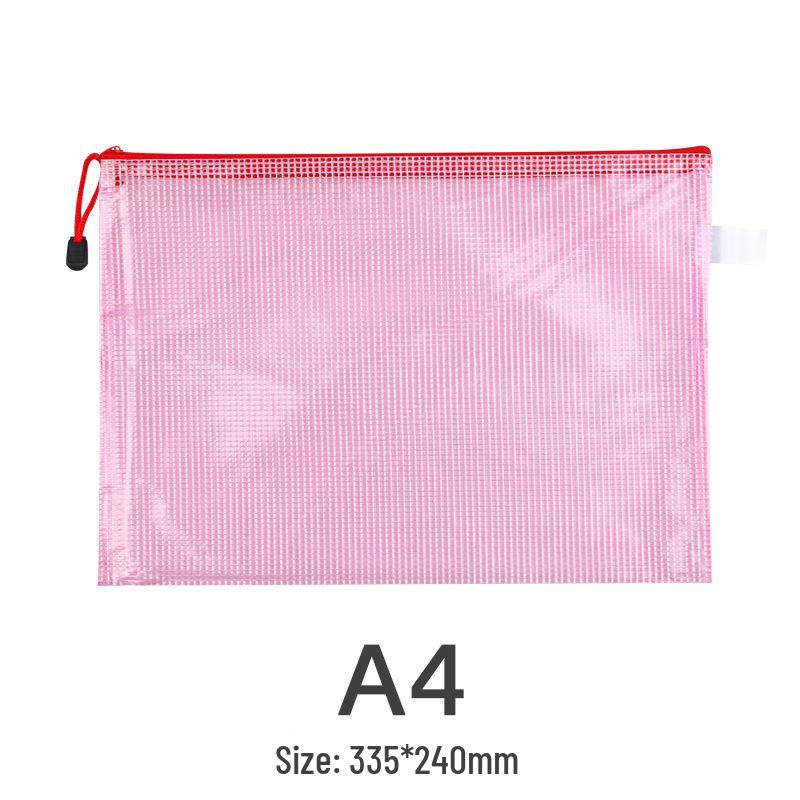 A4 Waterproof Mesh Zipper File Bag - Transparent, PVC, Handheld, Office & Student Stationery.