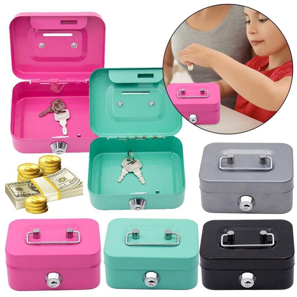 Mini Lockable Cash Box Metal Lock Box Coin Box Money Saving Box  Home Use