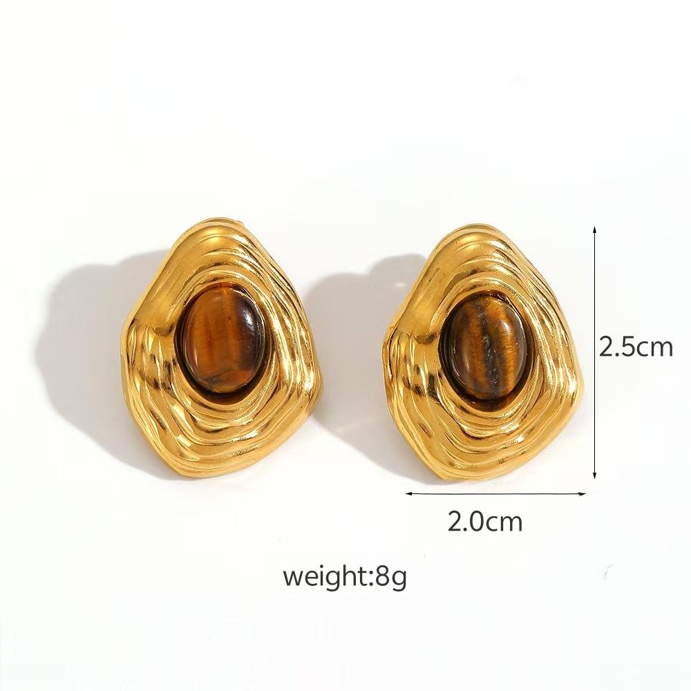 

Titanium Steel Tiger s Eye Stone Stud Earrings Light Luxury High-end Autumn and Winter Earrings Do Not Fade 18k Gold Titanium Steel Jewelry 2026