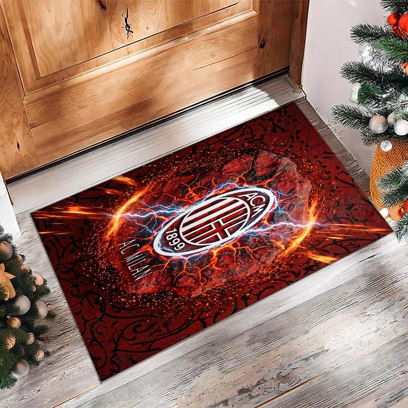 Tappeto in Flanella Stampato AC Milan Antiscivolo Morbido Poliestere Tappeto per Pavimento Tappetino Decorativo da Interno per Camera da Letto Soggiorno Divano Sala Giochi Decorazione Casa