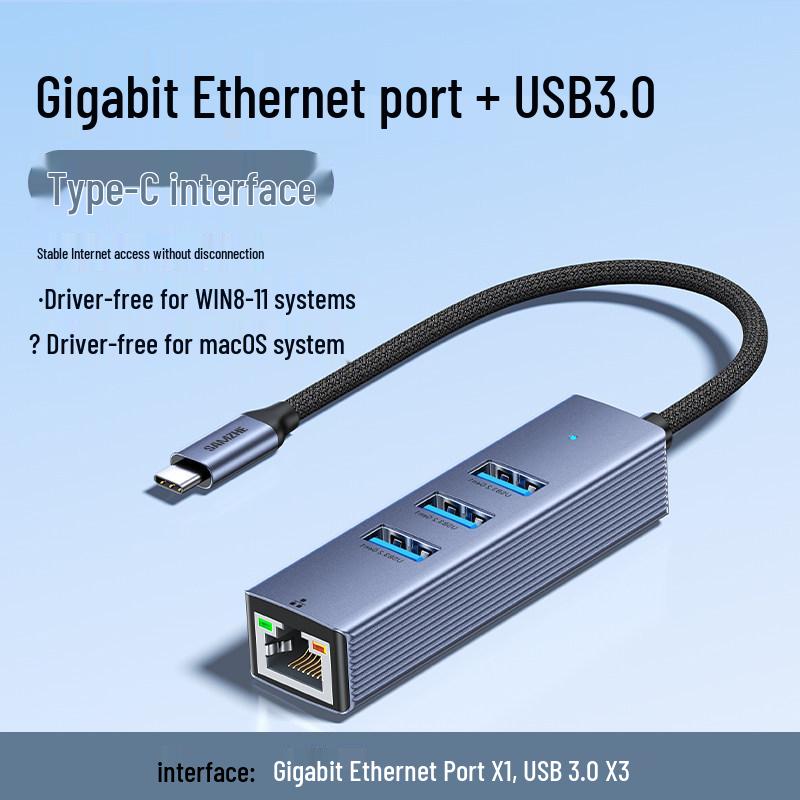 Shan Ze USB-C to Ethernet Adapter: RJ45 Port Expansion Dock for Laptops