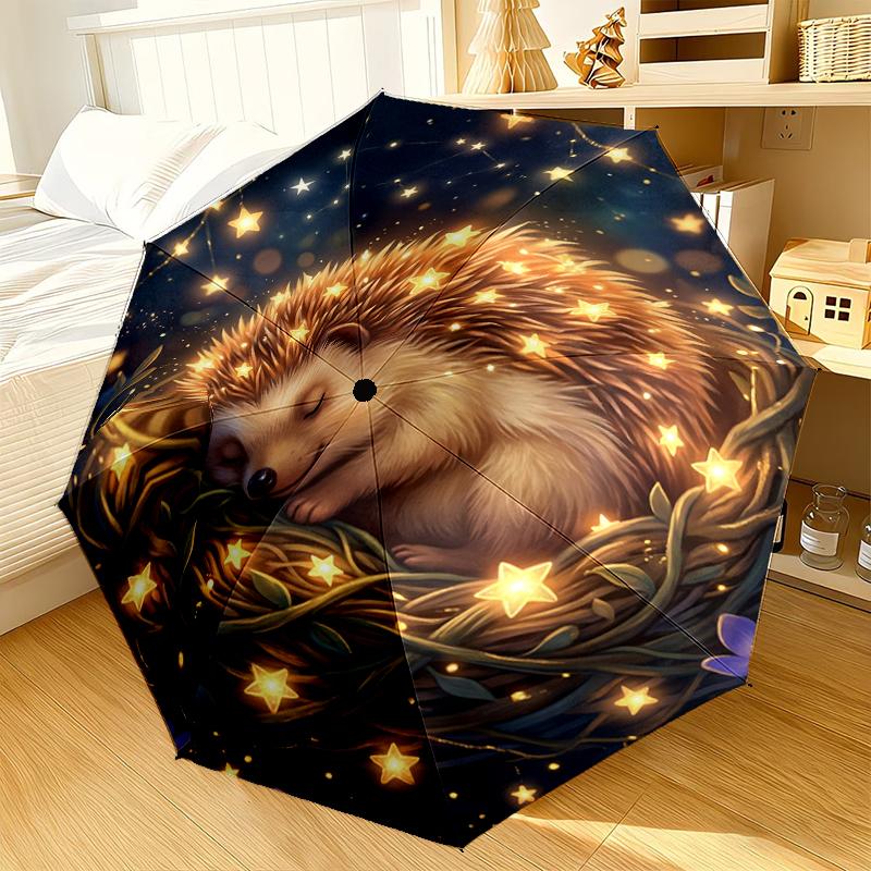 Autumn Hedgehog Family Umbrella 8-Frame for Travel, camping, Casual Lightweight Portable Umbrella, Essential for every family Holidays Gift