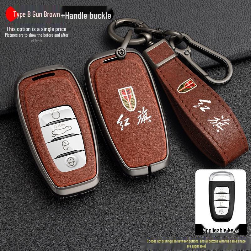 Luxurious Metal Key Case for Hongqi H9, H5, H7, HS7 - Full Protection with Shell Buckle, Fits 21 Models