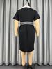 AOMEI V Neck Plus Size Women Dresses White Black Contrast Short Sleeve Bodycon Business Casual Office Dress with Belt