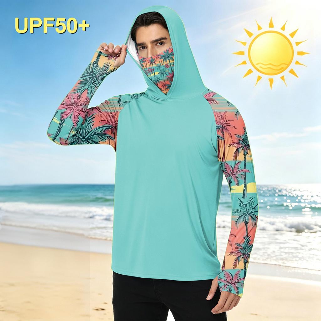 Heren Casual Outdoor Hawaiiaanse Print Hoodie Lange Mouw Zonbescherming Shirt Lichtgewicht Ademend Sneldrogend Stof voor de Zomer