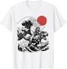 Samurai Cat On T-Rex Wave Inspired Japanese Art Tee