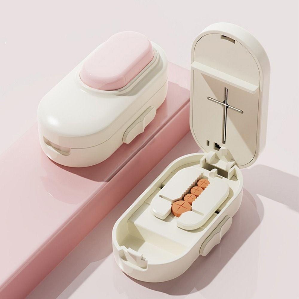 2-in-1 Dopamine Pill Cutter Anti-cutting Hand Moisture-proof Pill Storage Box Safety Button Dust-proof