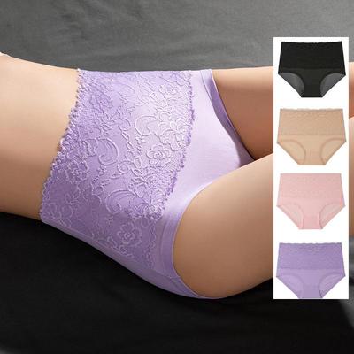 Γυναικεία σλιπ μονόχρωμη μονόχρωμη Lace Edge High Waist Plus Size