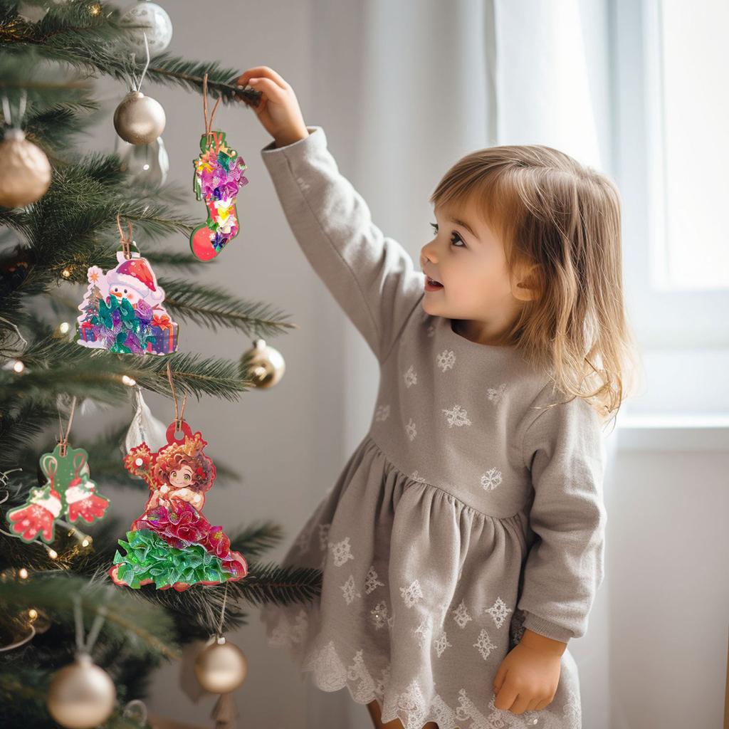 24 Themed Christmas Tree DIY Ornaments, DIY Puncture Painting Kits, Christmas Tree DIY Craft Hangings Decorations