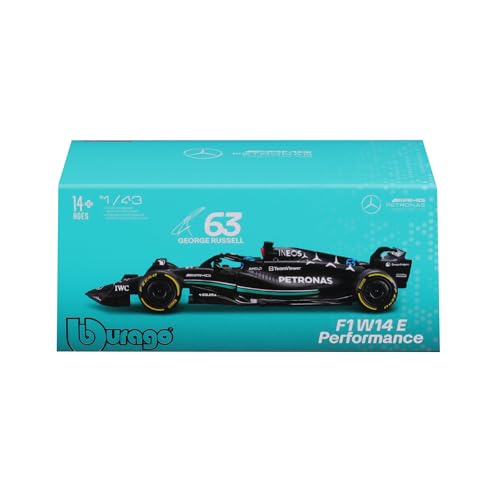 Bburago F1 Diecast Car 1/43 Scale Signature Series Mercedes-Benz AMG George Russell Mercedes Benz W14 #63 with 2023 Driver