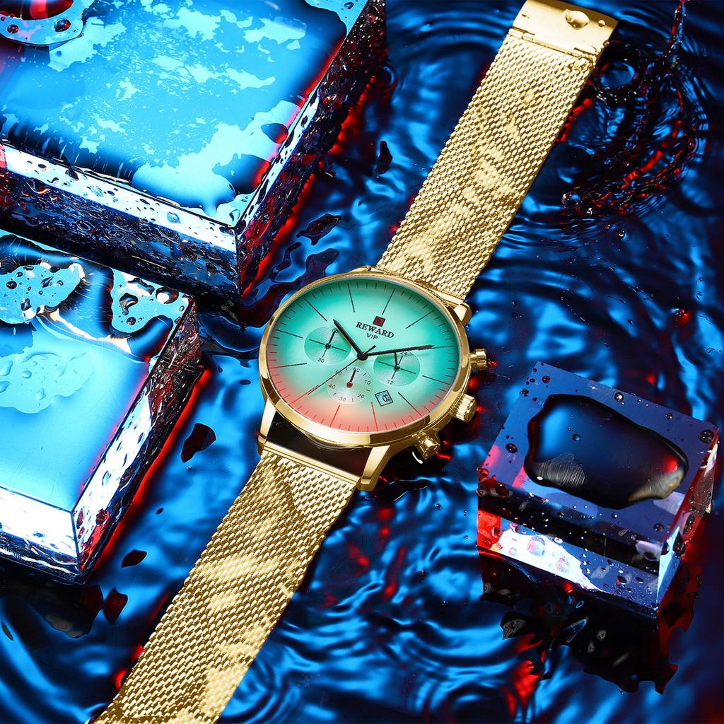 RORIOS Orologio Uomo Cronografo Analogico Al Quarzo - Cinturino Acciaio Inossidabile, Calendario, Impermeabile 30M - Regalo Con Scatola - 3