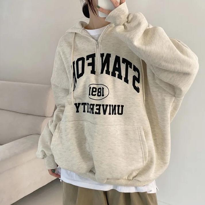 

Женский плюшевый свитер на молнии - тонкий с японскими буквами, свободный, утолщенный, для осени/зимы, в 3 цветах XL