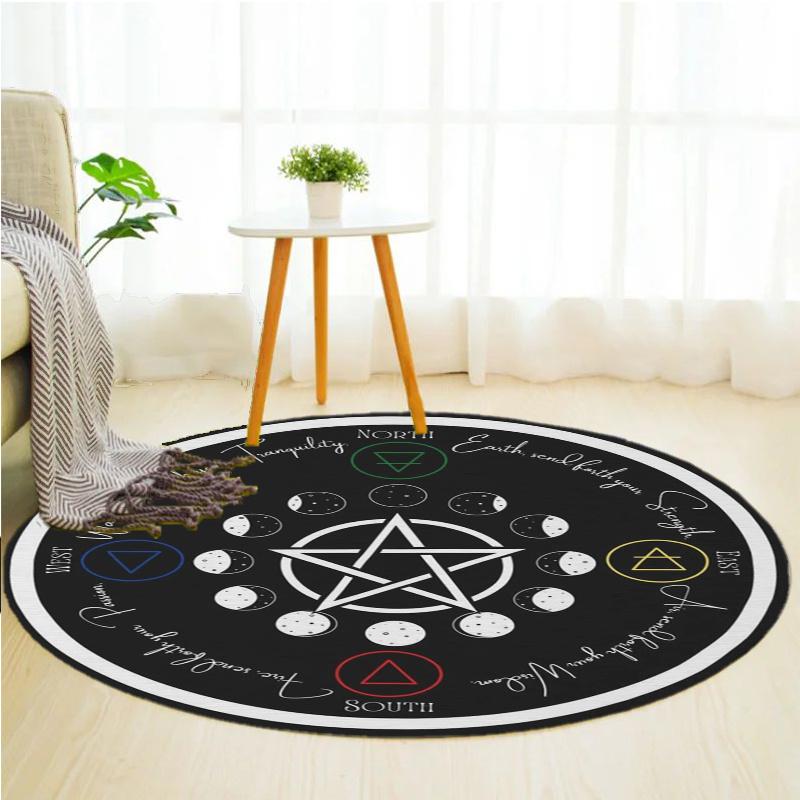 S Pentagonal Divination Moon Round Rug Nonslip Area Rug Office Chair Mat Carpet For Living Room Bedroom Home Decor