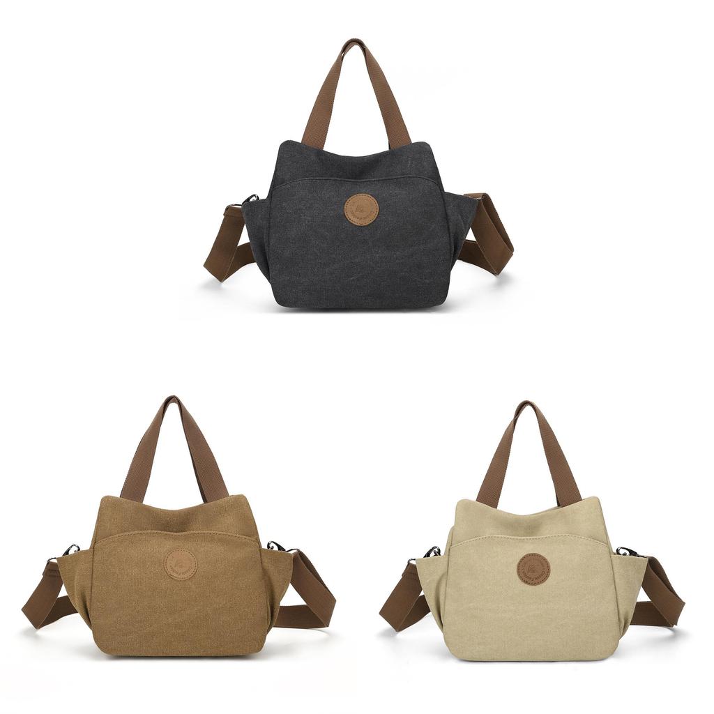 Vintage Canvas Shoulder Bag For Women With Zipper Pockets And Retro Style For Daily Use