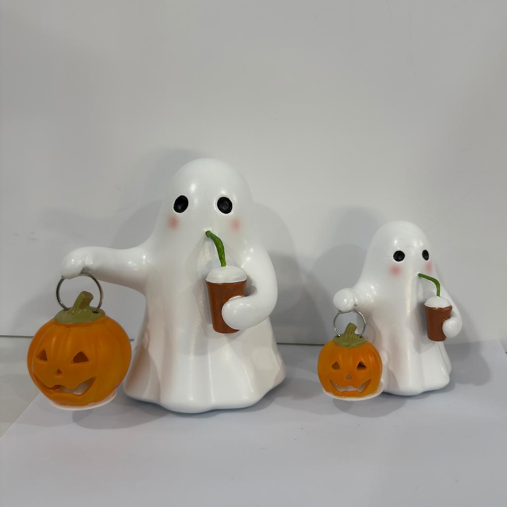 Halloween Pumpkin Ghost Coffee Night Light Cute 3D LED Spooky Ghost Statue Lamp Halloween Ghost Night Lamp for Home Decor