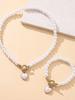 Pearl Heart OT Clasp Necklace Bracelet Set